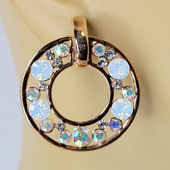 Crystal Rhinestone Circle Dangle Earrings - Picture 2 of 11